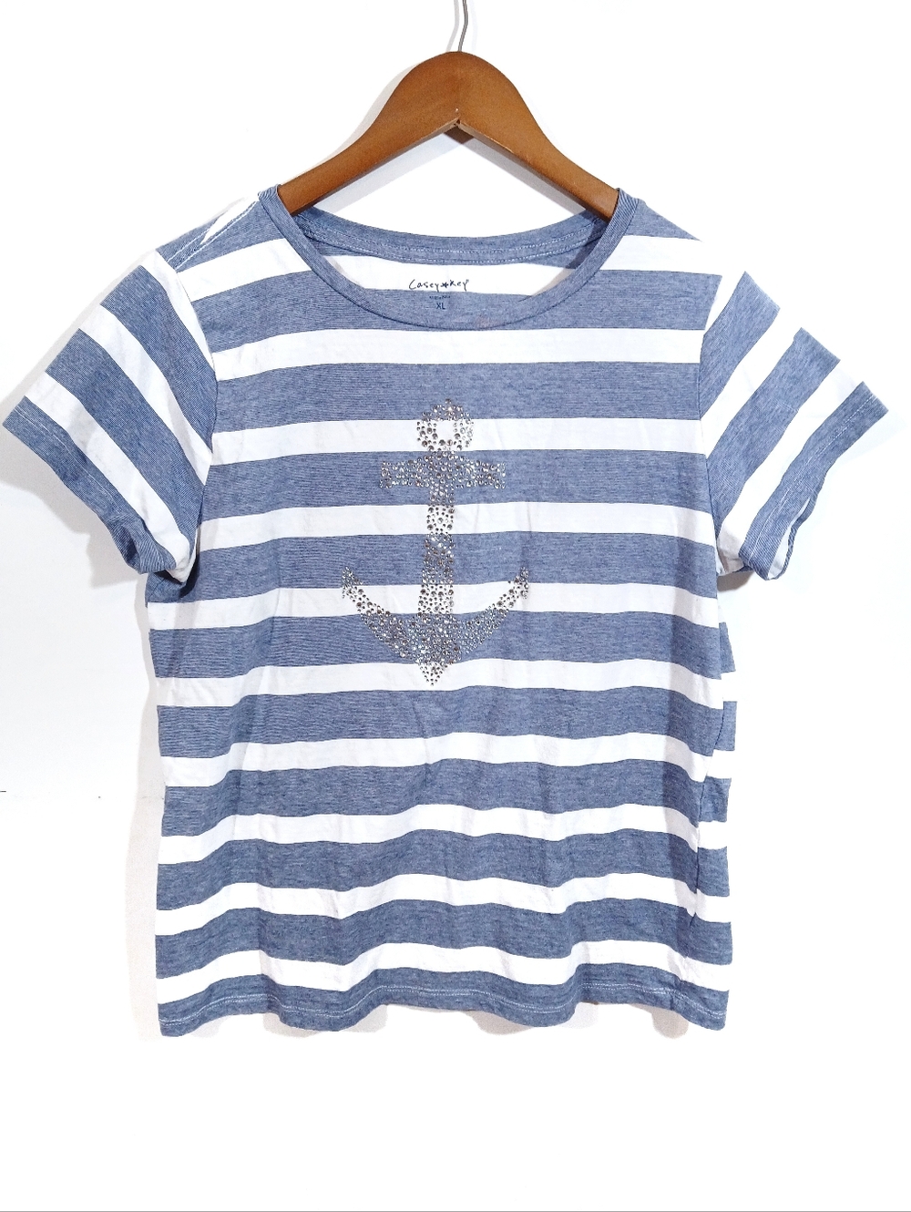 Casey & Key Nautical Striped Anchor Rhinestone Tee XL